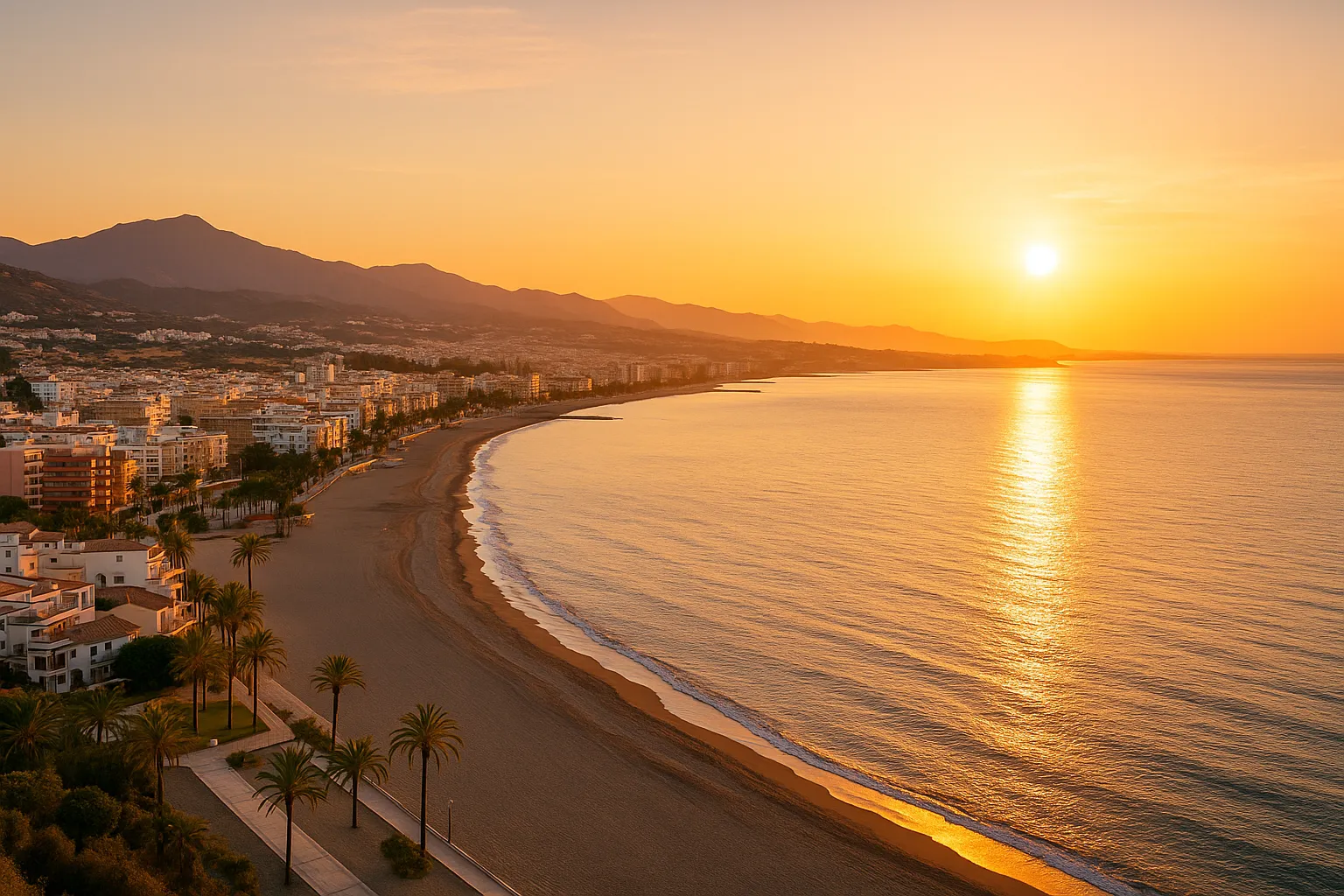 Costa del Sol coastline at sunset